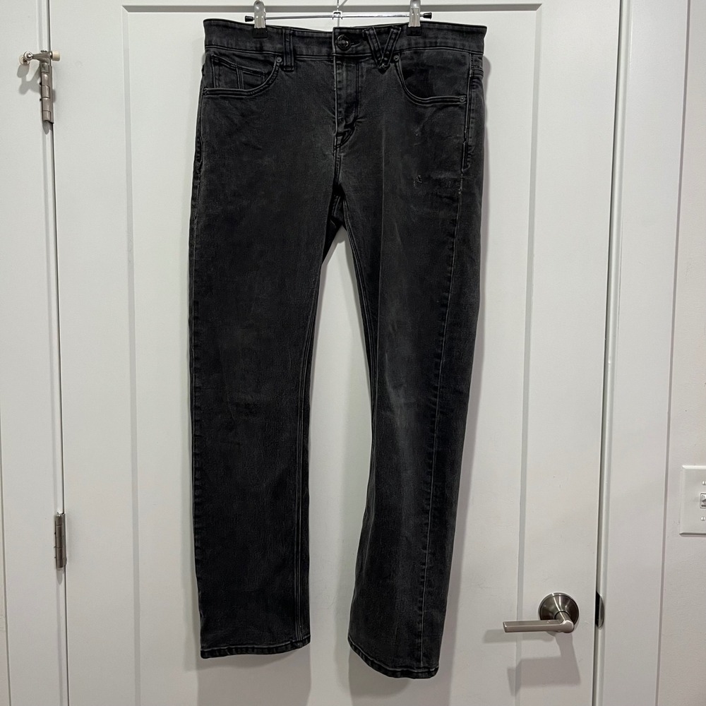 Volcom Solver Modern Straight Jeans Mens 34 Washed Black Denim Skateboard Pants